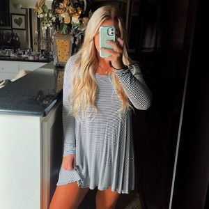 Black and white striped long sleeve mini dress